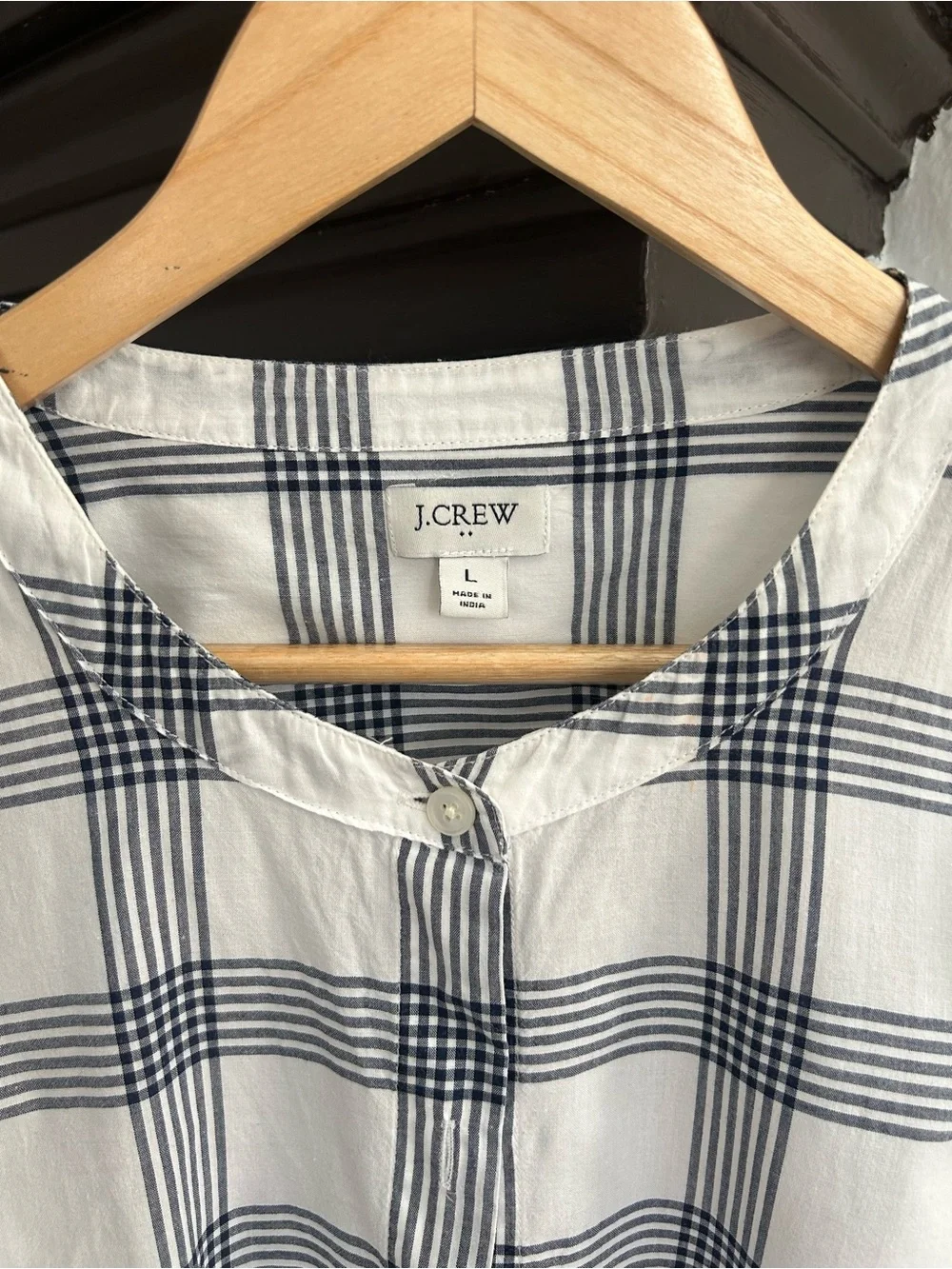 J. Crew White and Black Plaid Ruffle-Shoulder Button-Down Top